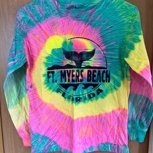 Girls Fort Meyers Beach Long Sleeve Tie Dye Shirt Large Pink
